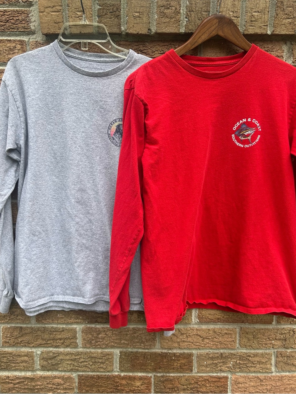 Ocean & Coast size medium lot of 2 Long-Sleeve Logo Tees- Red & grey